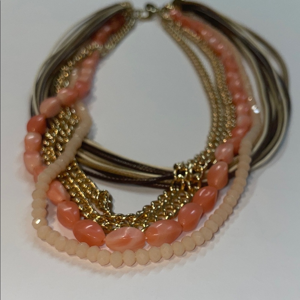 Multi-Strand Peach and Gold Women’s Fashion Necklace - Picture 4 of 7